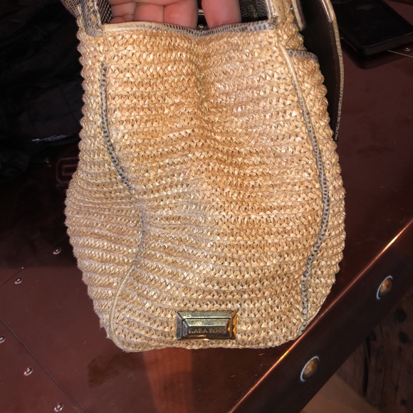 Python and straw handbag with gemstone clasp - Picture 4 of 5